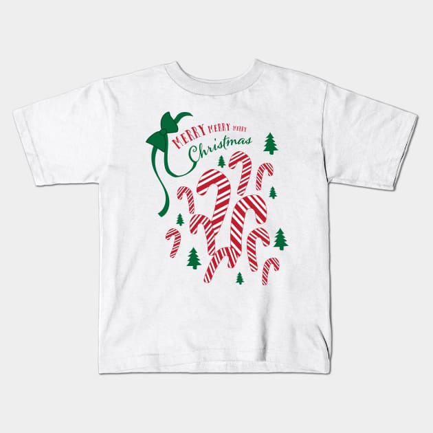 Candy Cane Merry Christmas! Kids T-Shirt by kristinbell